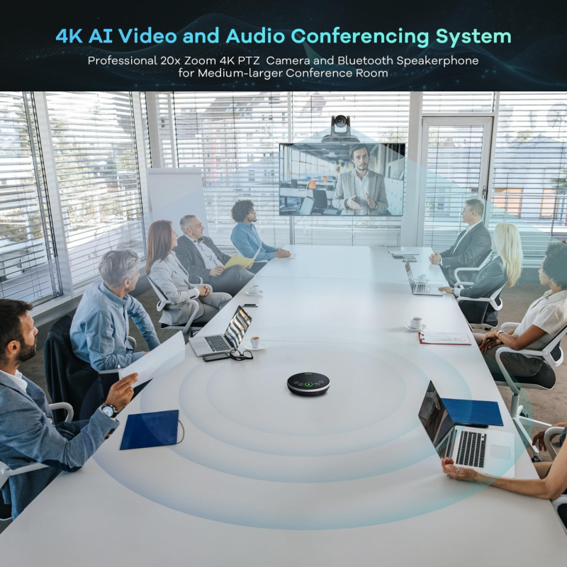 TONGVEO 4K PTZ Camera System with AI Tracking & 20x Zoom for Meetings
