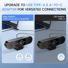 EMEET Webcam 1080P avec Microphone, 2 micros, 90° FOV, USB Type-A & C, Plug&Play, 2025 Version