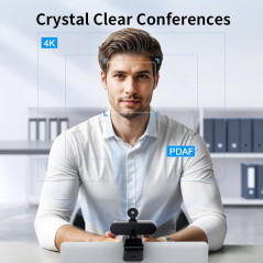 EMEET NOVA Webcam 4K UHD, Autofocus PDAF, Micro à Double Réduction de Bruit, 73° FOV, USB-A, Cache Camera