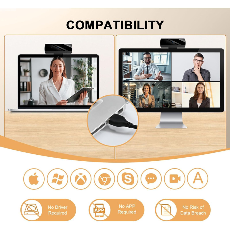 Webcam Full HD 1080P pour PC Mac - Appels Skype & Zoom
