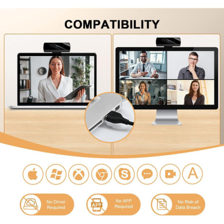Webcam Full HD 1080P pour PC Mac - Appels Skype & Zoom
