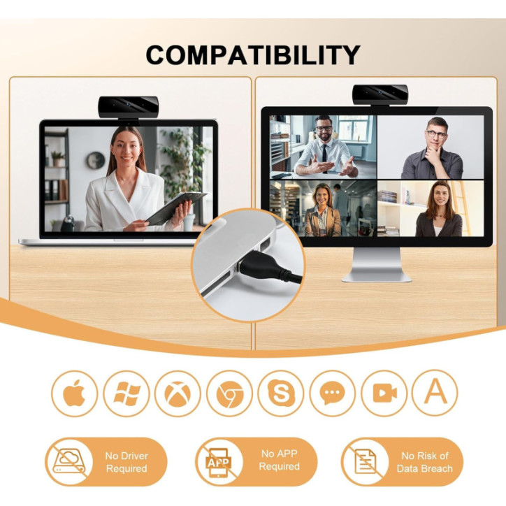 Webcam Full HD 1080P pour PC/Mac, Correction Lumière, Compatible Skype, Zoom, FaceTime, Hangouts Webcam Full HD 1080P pour PC/Mac, Correction Lumière, Compatible Skype, Zoom, FaceTime, Hangouts