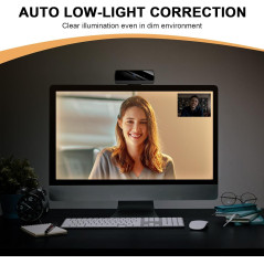 Webcam Full HD 1080P pour PC/Mac, Correction Lumière, Compatible Skype, Zoom, FaceTime, Hangouts