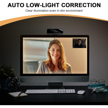 Webcam Full HD 1080P pour PC/Mac, Correction Lumière, Compatible Skype, Zoom, FaceTime, Hangouts