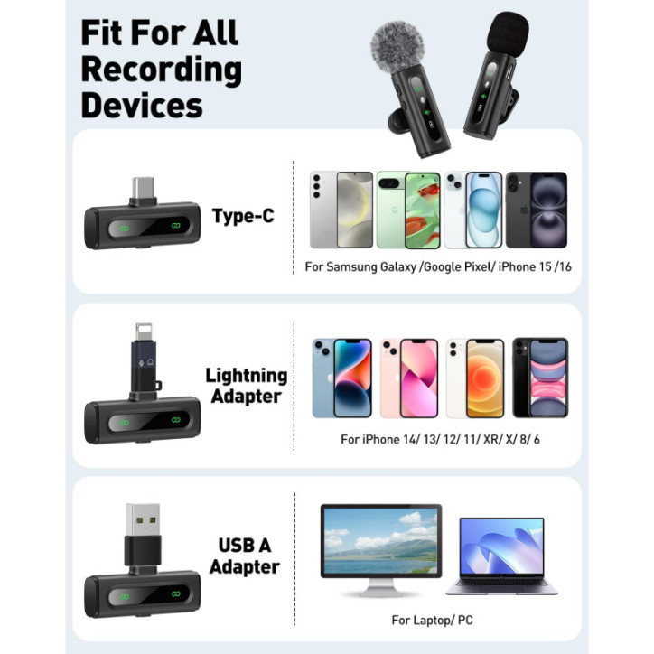 Microphone Lavalier USB-C Sans Fil Rotatif avec Réduction de Bruit pour Android, PC, Vlog, Podcast Microphone Lavalier USB-C Sans Fil Rotatif avec Réduction de Bruit pour Android, PC, Vlog, Podcast