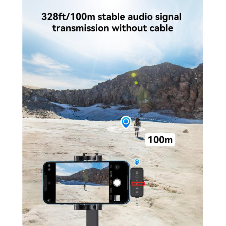 Microphone Sans Fil 3-en-1 PQRQP pour iPhone/Android/Appareil Photo, 328ft Portée, 18H Autonomie