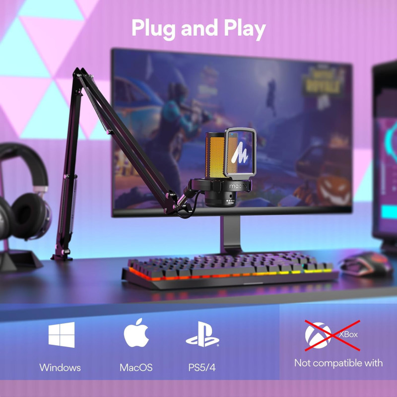 MAONO Gaming USB Microphone DGM20S – Noise Cancel, Boom Arm Mic for Streaming