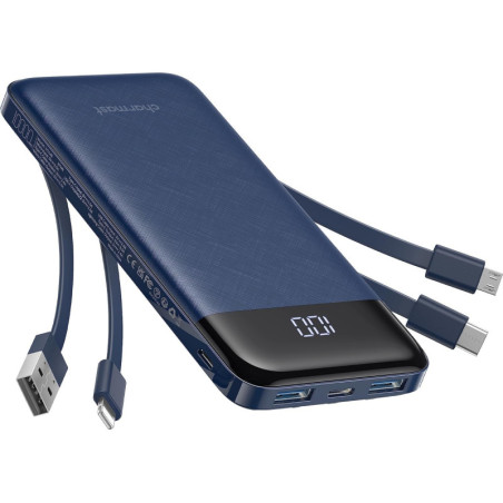 Charmast Chargeur Portable 10000mAh Slim avec Câbles Intégrés, 6 Sorties, Charge Rapide 3A pour Smartphones