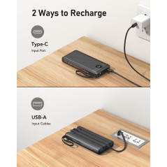 VEEKTOMX Power Bank 10000mAh avec câbles intégrés, charge rapide USB-C, compatible iPhone 17/16/15/14 & Android