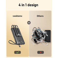 Powerbank 10000mAh avec câbles intégrés - Charge rapide USB-C