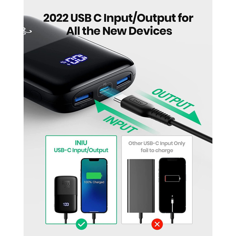 INIU Power Bank 22.5W 10000mAh Compact charge rapide USB-C