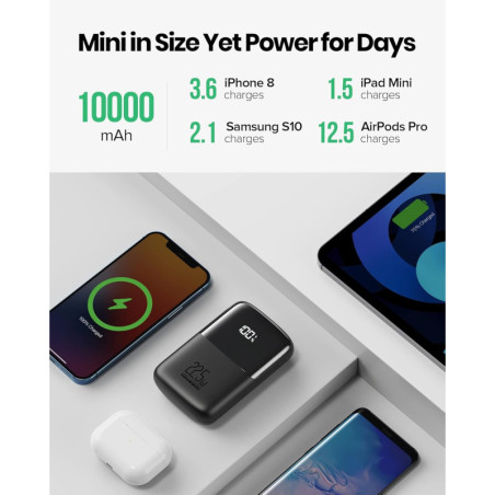 INIU Power Bank 10000mAh 22.5W Ultra Compact avec Charge Rapide USB-C & Support Téléphone pour iPhone 15-17, Samsung, Google