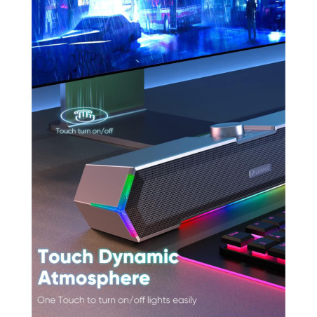 LENRUE G11 Haut-Parleurs PC avec Touch Lights, Son Clair, USB C/USB pour Ordinateur Bureau & Portable