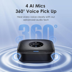 Enceinte de conférence EMEET M0 Plus, 4 micros AI, 360° voix, réduction bruit, USB-C, Bluetooth, 8-16 pers.
