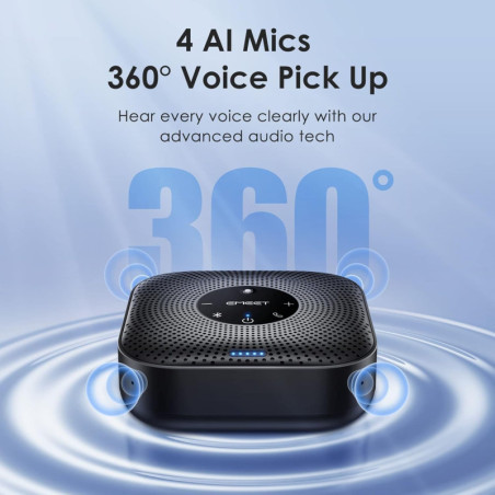 Enceinte de conférence EMEET M0 Plus, 4 micros AI, 360° voix, réduction bruit, USB-C, Bluetooth, 8-16 pers.