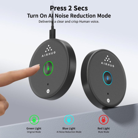 Microphone USB AIRHUG Omnidirectionnel Sans Haut-parleur avec Bouton Muet LED et Réduction de Bruit AI