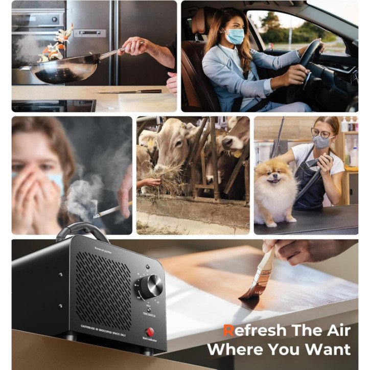 Ozone Generator 48,000mg Commercial Air Purifier & Odor Remover Portable for Home, Car, Industrial - Black