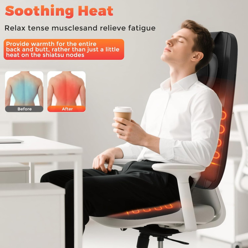 Shiatsu Neck & Back Massager with Heat - 4D Deep Tissue Relief Pain