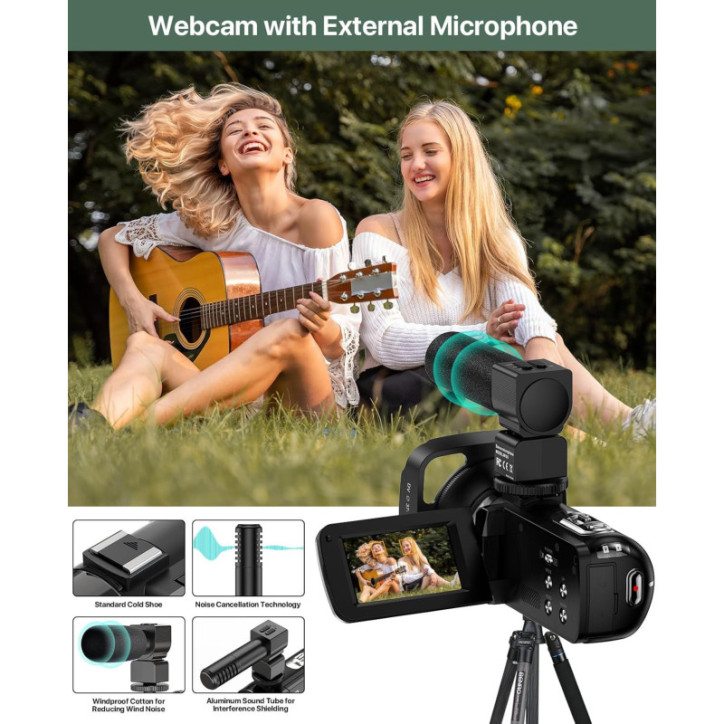 Caméra Vidéo 4K 64MP Vlogging écran tactile 3 Zoom 18X Vision Nuit + Micro Externe, Stabilisateur, Carte 32G & 2 Batteries Caméra Vidéo 4K 64MP Vlogging écran tactile 3 Zoom 18X Vision Nuit + Micro Externe, Stabilisateur, Carte 32G & 2 Batteries