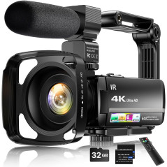 Caméra Vidéo 4K 64MP Vlogging écran tactile 3 Zoom 18X Vision Nuit + Micro Externe, Stabilisateur, Carte 32G & 2 Batteries