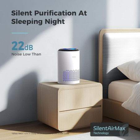 Purificateur d'air AROEVE MK01 blanc, filtre 3 couches, silencieux, éco, minuterie, 3 vitesses, sommeil.