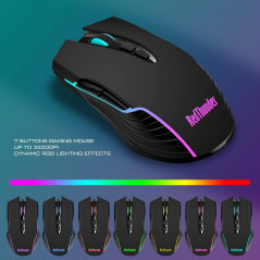 RedThunder K10 Combo Clavier Souris Sans Fil Gaming LED Rechargeable 3800mAh Anti-Ghost Noir