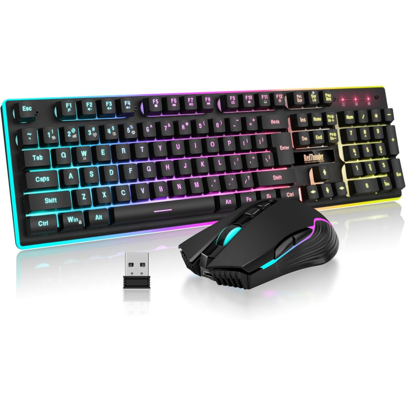 Clavier Gamer RedThunder K10 Sans Fil LED + Souris 3200DPI Noir