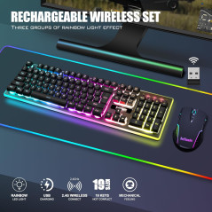 Clavier Gamer RedThunder K10 Sans Fil LED + Souris 3200DPI Noir
