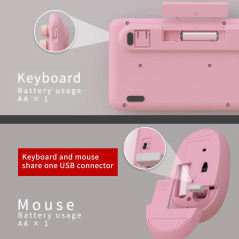 Clavier Souris Sans Fil UBOTIE Coloré Retro 2.4GHz Rose