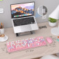 UBOTIE Colorful Retro Wireless Keyboard & Optical Mouse Combo, Full-Sized, 2.4GHz Dropout-Free (Pink)