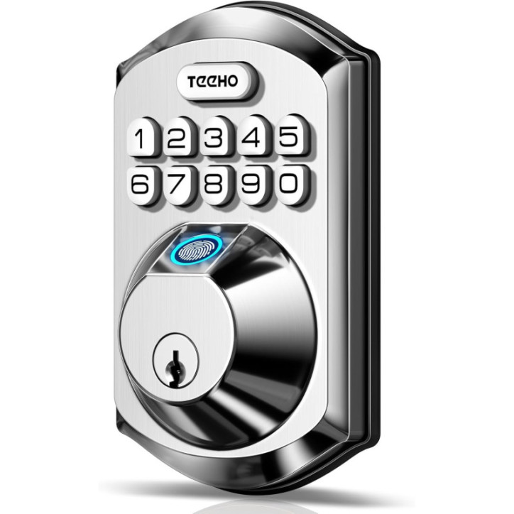 TEEHO TE002 Serrure de Porte à Empreinte Digitale - Sans Clé, Clavier Électronique, Verrou Intelligent Satin Nickel TEEHO TE002 Serrure de Porte à Empreinte Digitale - Sans Clé, Clavier Électronique, Verrou Intelligent Satin Nickel