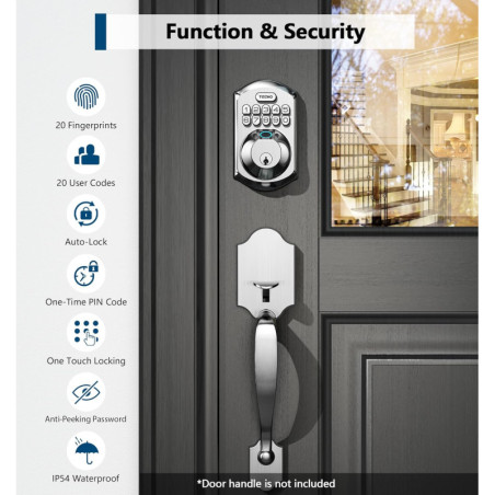 TEEHO TE002 Serrure de Porte à Empreinte Digitale - Sans Clé, Clavier Électronique, Verrou Intelligent Satin Nickel