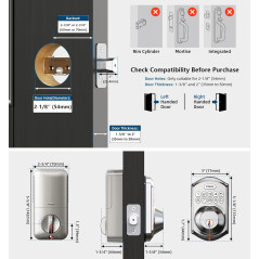 Serrure Biométrique TEEHO TE002 - Entrée Sans Clé Satin Nickel