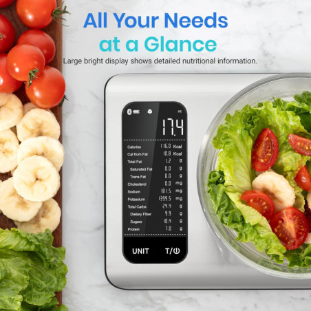 Etekcity Smart Kitchen Scale with Nutritional Calculator, App, 19 Nutrients, Calorie & Macro Tracking, 11lb Stainless Steel