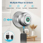 Serrure de porte biométrique argentée avec empreinte digitale, appli, clé et entrée sans clé Serrure de porte biométrique argentée avec empreinte digitale, appli, clé et entrée sans clé