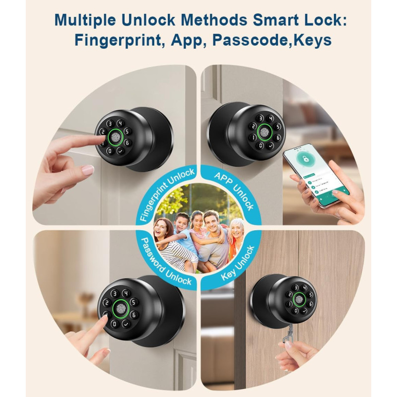 Smart Fingerprint Door Lock with Keypad & App Control – Matte Black
