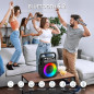Machine à karaoké portable Bluetooth avec 2 micros sans fil, lumières, support USB/TF/REC/FM/AUX Machine à karaoké portable Bluetooth avec 2 micros sans fil, lumières, support USB/TF/REC/FM/AUX