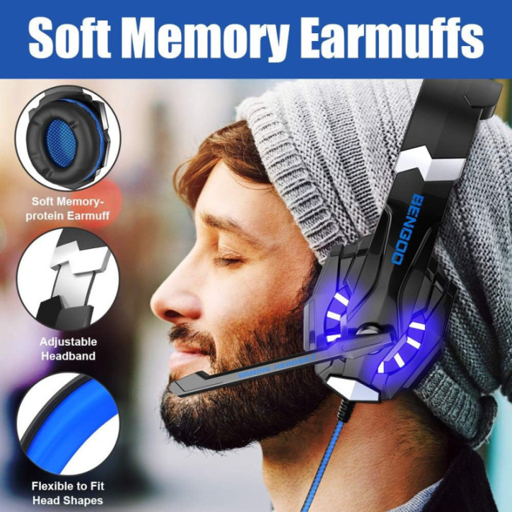 BENGOO G9000 Stereo Gaming Headset with Mic, 7.1 Surround Sound, Noise Cancelling, LED Light, Soft Memory Earmuffs for PS4 PC Xb BENGOO G9000 Stereo Gaming Headset with Mic, 7.1 Surround Sound, Noise Cancelling, LED Light, Soft Memory Earmuffs for PS4 PC Xb