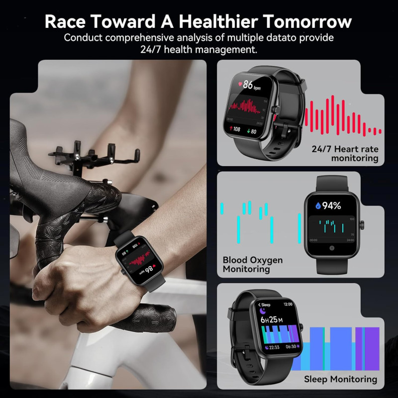 Montre Connectée Alexa 1.83 HD, Bluetooth, Tracker Sportif