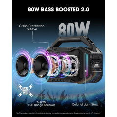 80W Bluetooth Wireless Speaker with Bass, 20H Playtime & IPX6 Waterproof