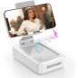 Support de téléphone portable JTEMAN avec enceinte Bluetooth sans fil - Cadeau, support bureau blanc