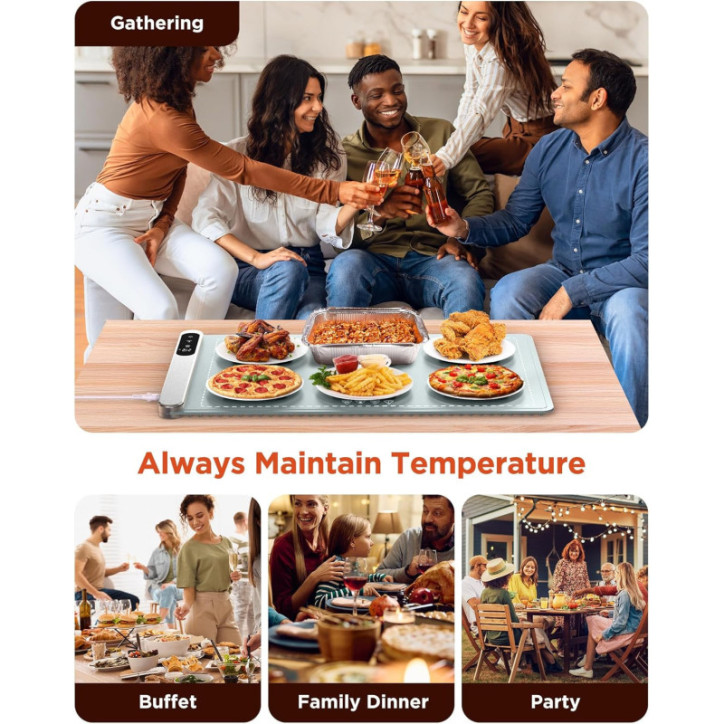 FEPPO Food Warming Mat with Graphene Heating, 6 Temp Levels & 6-Hour Timer, Roll-Up Electric Warming Tray FEPPO Food Warming Mat with Graphene Heating, 6 Temp Levels & 6-Hour Timer, Roll-Up Electric Warming Tray