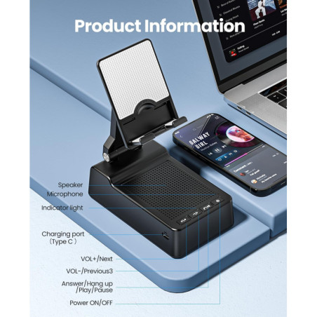 Bluetooth Speaker Phone Stand, HD Surround Sound, Compatible with iPhone/Android, Perfect Gift for Men Women