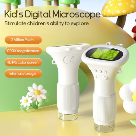 Microscope Portable pour Enfants - Loupe Digitale Mini Éducative pour Filles et Garçons, Cadeau Anniversaire Noël