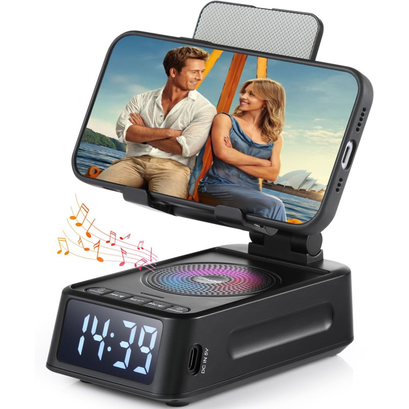 Support téléphone Bluetooth avec enceinte et horloge – Cadeau idéal pour hommes et femmes