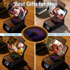 Support Téléphone avec Haut-Parleur Bluetooth et Horloge - Cadeau Idéal pour Homme et Femme