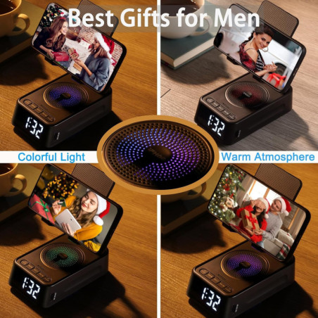 Support Téléphone avec Haut-Parleur Bluetooth et Horloge - Cadeau Idéal pour Homme et Femme