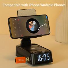 Support téléphone Bluetooth avec enceinte et horloge – Cadeau idéal pour hommes et femmes