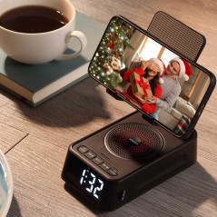 Support téléphone Bluetooth avec enceinte et horloge – Cadeau idéal pour hommes et femmes