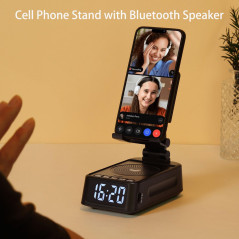 Support téléphone Bluetooth avec enceinte et horloge – Cadeau idéal pour hommes et femmes